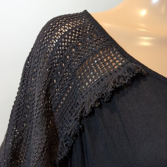 HOLIDAY By F&F Kaftan Dress Fringe Trim Sheer Crochet Drawstring Swim Cover Up - Picture 12 of 14